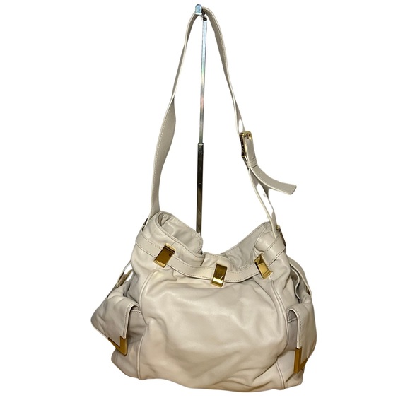 Vintage Michael Kors Ivory Leather and Gold Handbag Handbag Purse - Picture 3 of 16